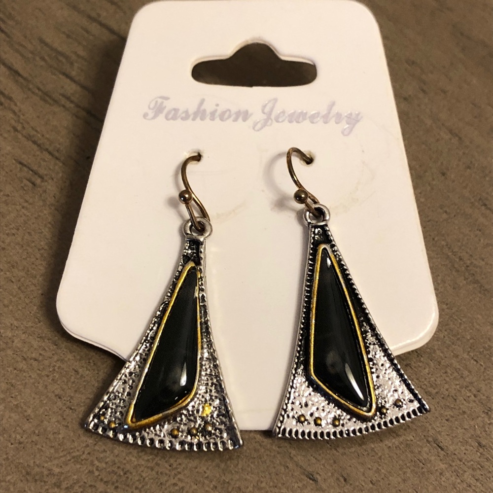 Silver Tone Black and Gold Fashion Jewelry Earrings